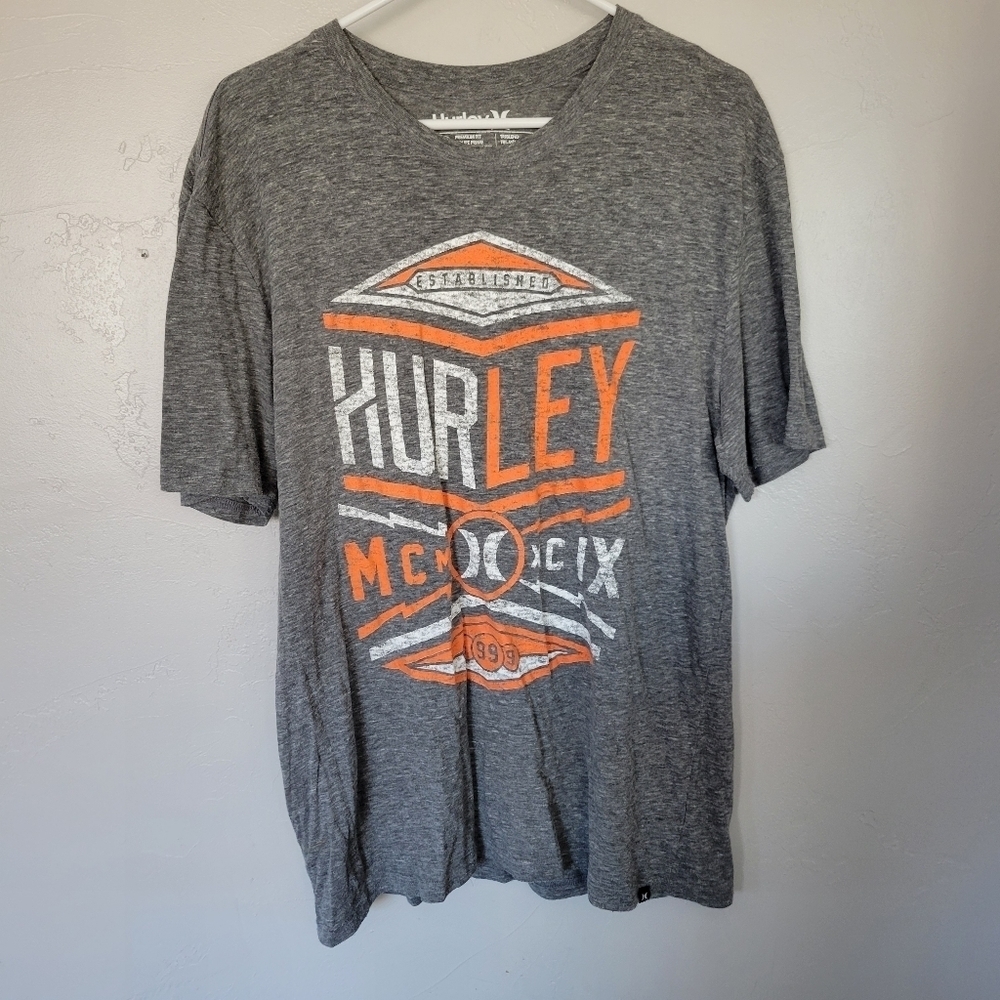 Hurley Men's Large Grey Short Sleeve T-shirt Graphic Tee Orange White